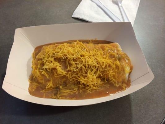 Smothered breakfast burrito.