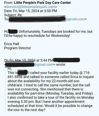 Immediate Response from Erica for my friend's email