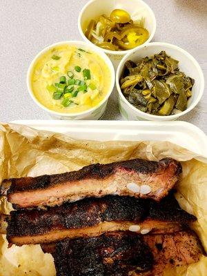 Rib plate w/collard greens & galic mash