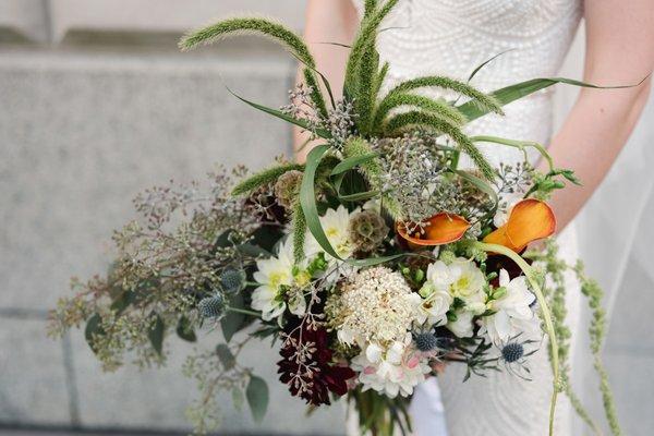 whimsical bridal bouquet for a fall wedding