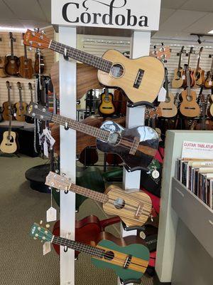 Inside: Cordoba Ukulele display