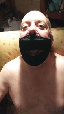 My hubby in his new zipper mask