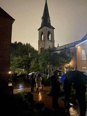 View from inside the OLD PRESBYTERIAN MEETING HOUSE burial ground.