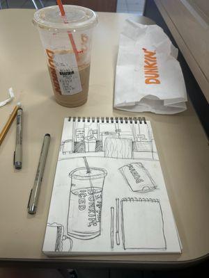 My drawing + iced coffee