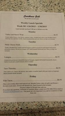 A sample of their weekly specials which changes every week.