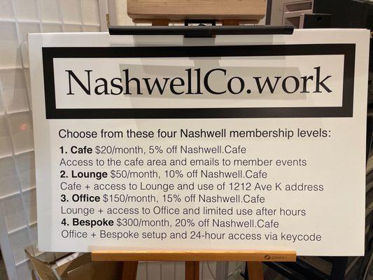 Co-working membership info