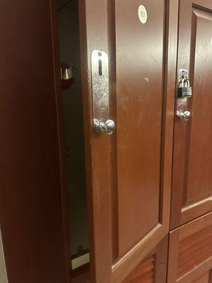 The metal locker handles are loose