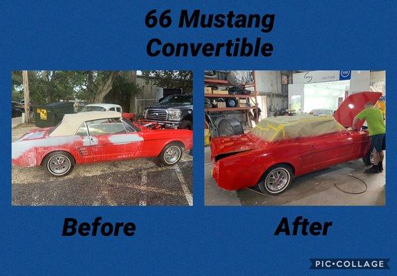 66 Mustang Convertible before & after new paint job.