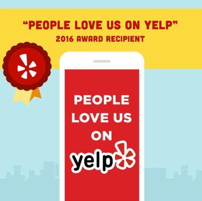 Yay! Big thank you to all customers. Thanks to you we have  this award from yelp.