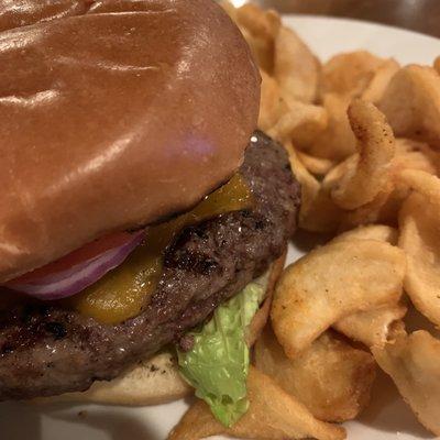 Heritage burger and fries