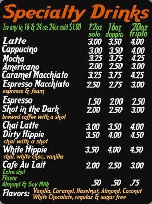 Doppios Coffee Truck Menu taken from their website.