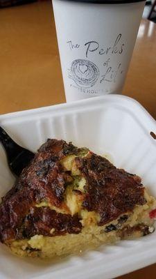 Latte and house-made crustless quiche.