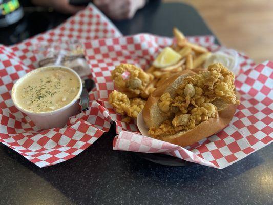 Clam roll and seafood chowder..