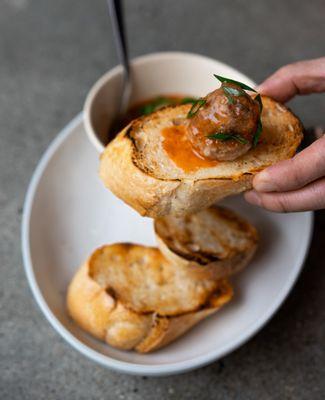 Our fresh bread paired beautifully with Lua Viet's meatball dish.