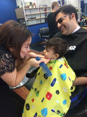 Anaar with my son for his first haircut!!! Thanks for being great with him Anaar