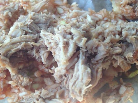 Closeup of the pork - nice color, tender, moist, and clean of debris.