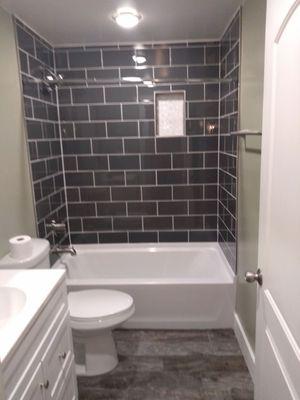 Gray glass shower tile!