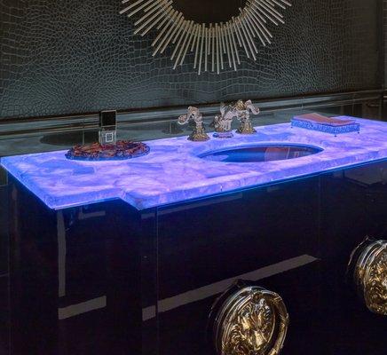 Onyx sink underlit with specialty LEDs