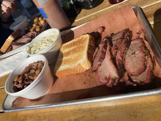 Brisket, potato salad, and beans. YUMMY!