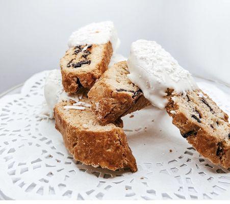 White chocolate and black cherry biscotti