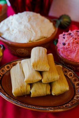 Tamales, chicken, pork or rajas & cheese