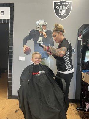 Liam getting haircut by Aubree