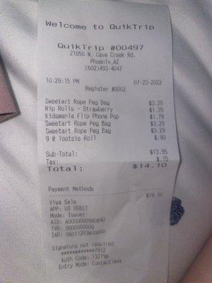 the receipt where they overcharged me