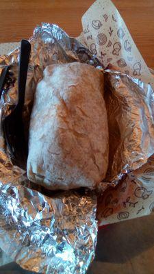 Chipotle burrito. Served in foil. Rate it a "B-" or thereabouts. A little expensive for what you get. Was it worth over $21.00? No, not real