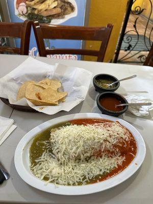 Wet burrito (half green, half red)