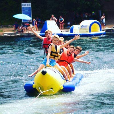 Heartland Hockey Camp has 1,800 feet of lakeshore property with exciting water activities including the banana boat!