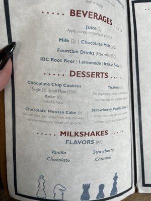 Dessert menu