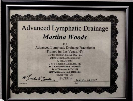 Martina is certified & knowledgeable in Advanced Lymphatic Drainage