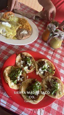 Pastor mini tacos and chicken enchiladas