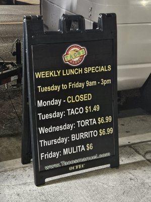 Tacos Manuel: lunch specials Oct 2024