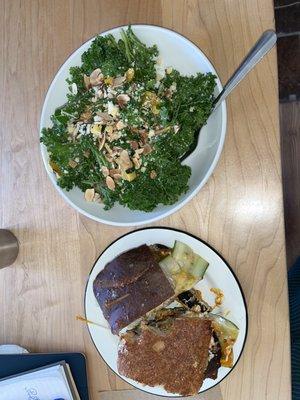 Lunch! Roasted eggplant yum! And kale