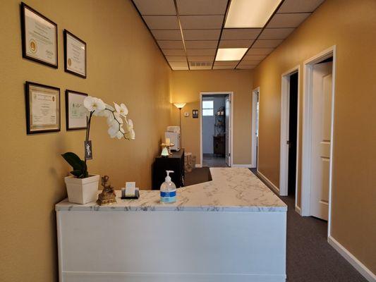 Receptionist area. Welcome to Naree Massage & Spa.