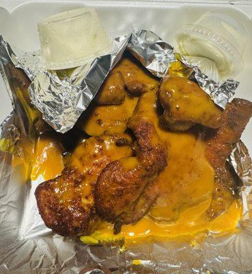 Chicken tenders with golden BBQ sauce