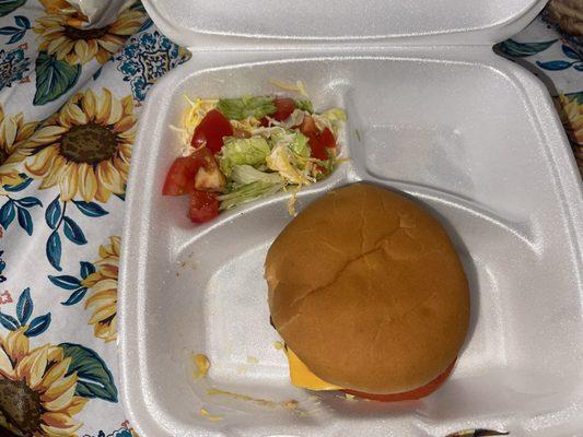 Cheeseburger and side salad