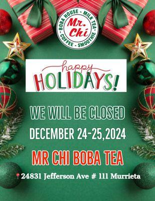 We will be closed from 12.24 to 12.25 for Christmas Holiday.
Thank you for your understanding