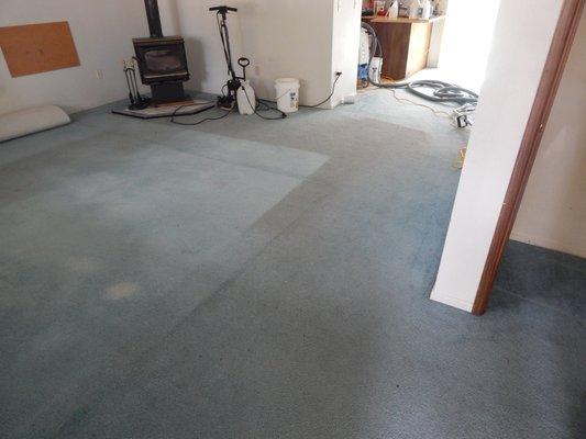 Carpets soiled with soot, smoke, dirt, and stains before cleaning