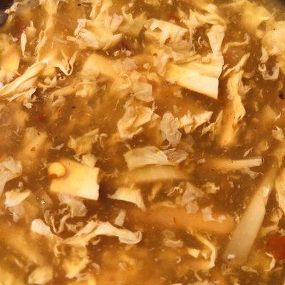 Extreme closeup of Hot & Sour Soup