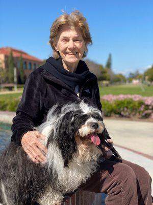 Mom and Murphy enjoying the beautiful grounds at Liberty Station.