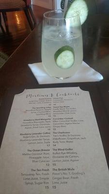 Cucumber cocktail Martini and cocktail menu at The Sanctuary Lobby bar