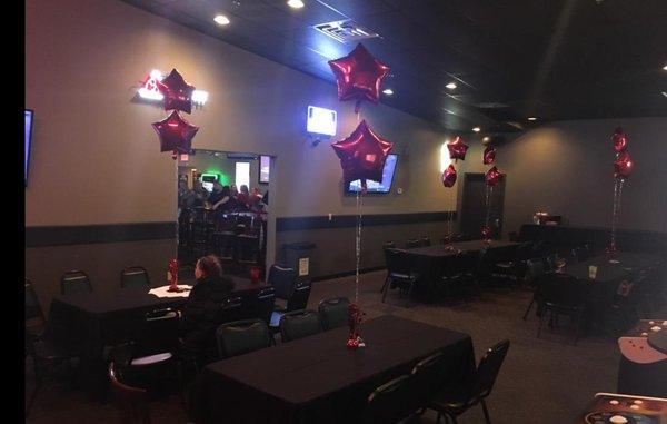 Private party room from the main bar area at the Millard location.  We hosted a party in December 2018 of 50+ and was perfect.