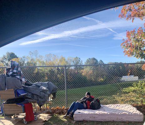 Homeless Making Themselves(Her & Guy) At Home Smoking Something On A Mattress.