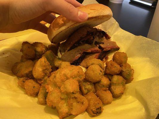 Brisket Sandwich &Fried okra