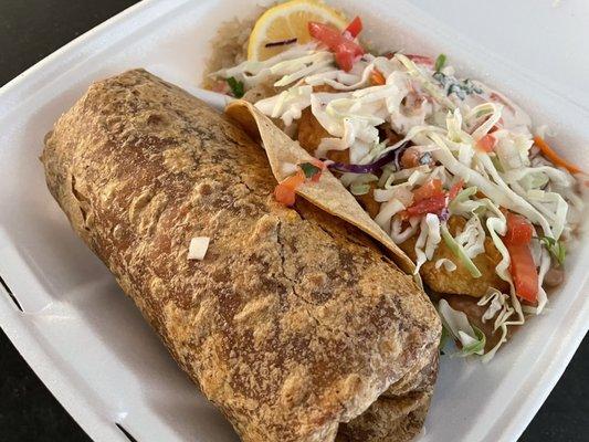 Lobster Burrito & Fish Taco Combo plate to-go--great meal!