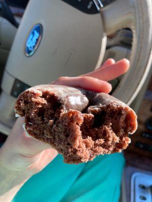 Dry chocolate cake donut