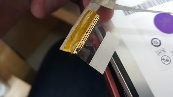 Picture of a burnt LCD cable for a laptop- fixed it without an issue!