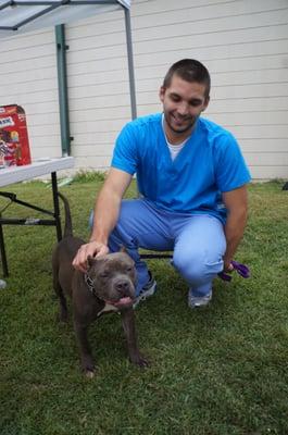 Our intern, Javier, with a new friend.